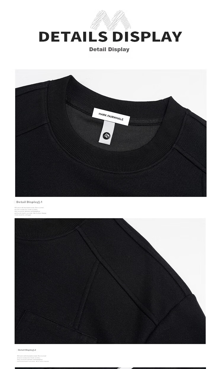 MARK FAIRWHALE Men's Sweatshirt Spring and Autumn American Style Crewneck Casual Loose Fit Trendy Black XL 19