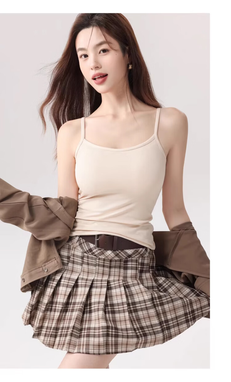 Caiyue Women's Padded Camisole Tank Top Spring Summer Thin Integrated Bra-Free Slim Fit Backless Base Layer Shirt 14