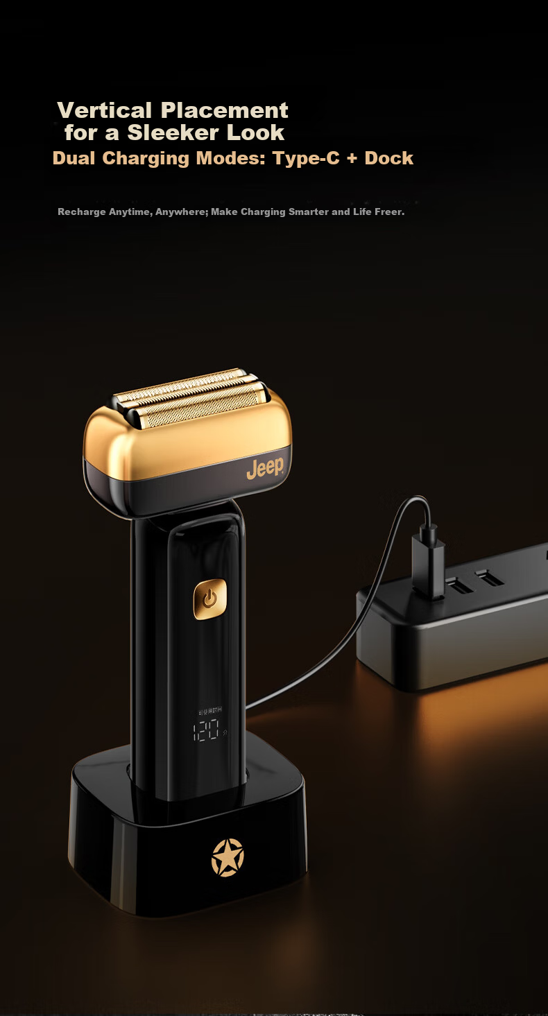 JEEP Electric Shaver Titanium-Coated Reciprocating Smooth Gear Golden Scepter Small Hammer Razor Fast Charging Head Fully Washable Gift for Dad Boyfriend Husband P3 Silver 10