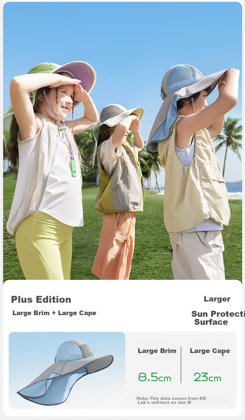 Kocotreekk Kids Sun Protection Hat Large Brim Boys Girls UV Protection Sunshade Hat with Neck Flap 6