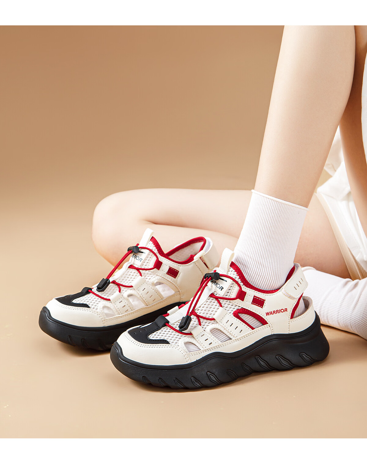 Warrior Women's Sports Sandals New Summer Breathable Dad Shoes Beach Hollow Toe Casual Creek Shoes Beige Size 38 23