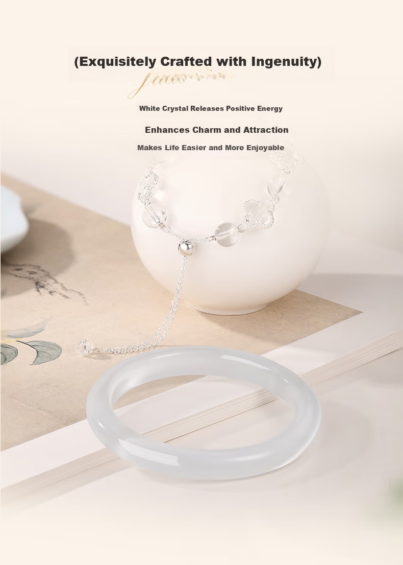 Jinliufu Lucky Four-Leaf Clover Crystal Bracelet Women's Bangle Chinese National Trend Cat's Eye Glass Set Birthday Gift for Girlfriend 10
