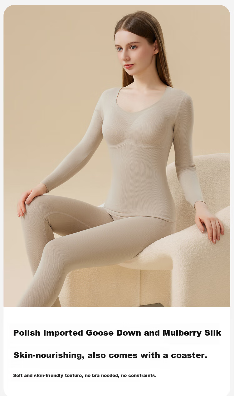 MiiOW Women's Thermal Underwear Set with Chest Pad, Fleece-Lined, Thickened, Seamless Black Autumn Top and Bottom, Size 2XL 9