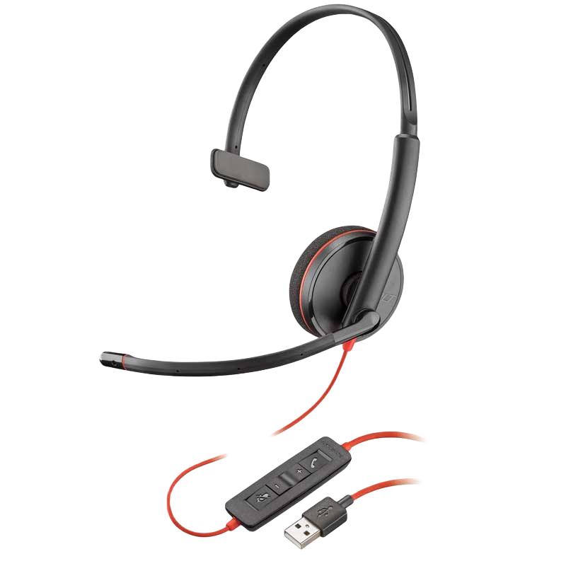 PLANTRONICS polyC3210USB-C/A Integrated Dual-Interface Single-Ear Headset for Call Centers, Computer Office Headphones, Plug-And Direct Connection to Computers with In-Line Control