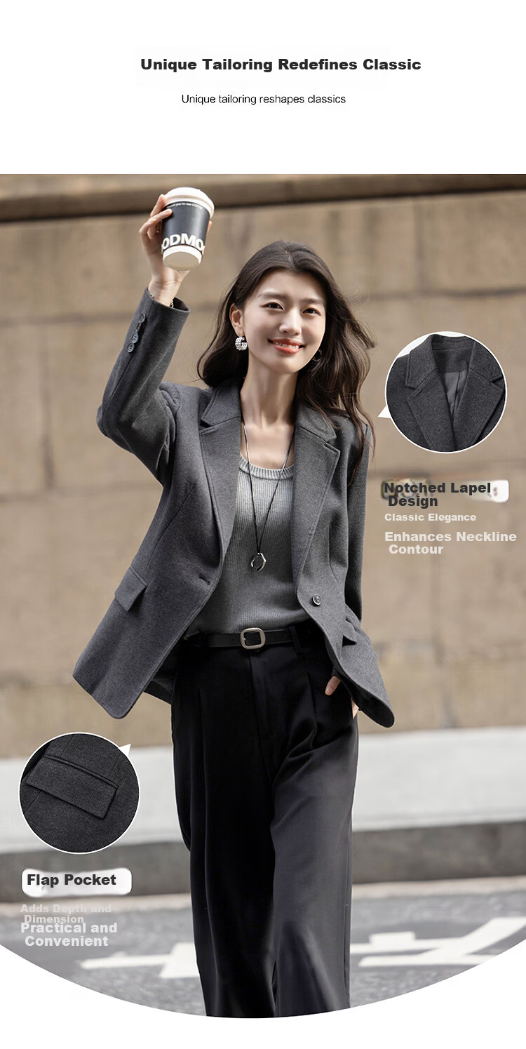 Demana [Smart Elite] Spring and Autumn Business Commuter Notched Lapel Single Button Starry Wool Slim Fit Elegant Women's Blazer 2