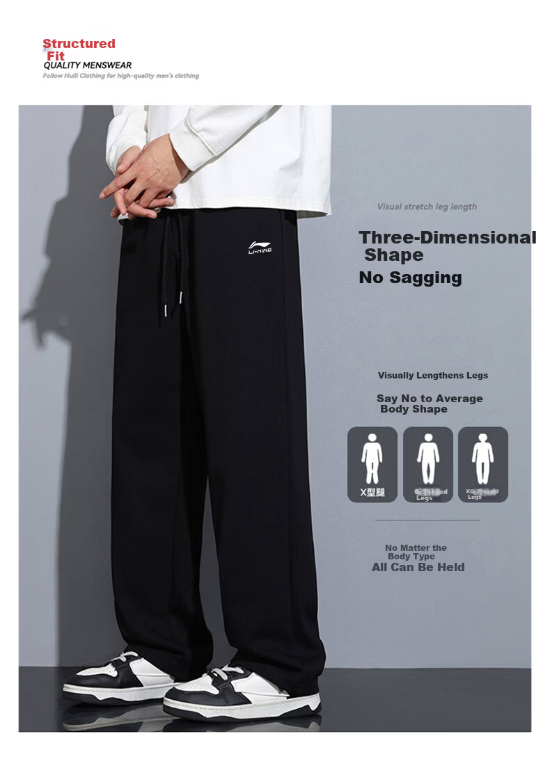 LI-NING Men's Sports Pants Fitness Running Sweatpants Casual Loose Fit Straight Leg Comfortable Long Trousers 1