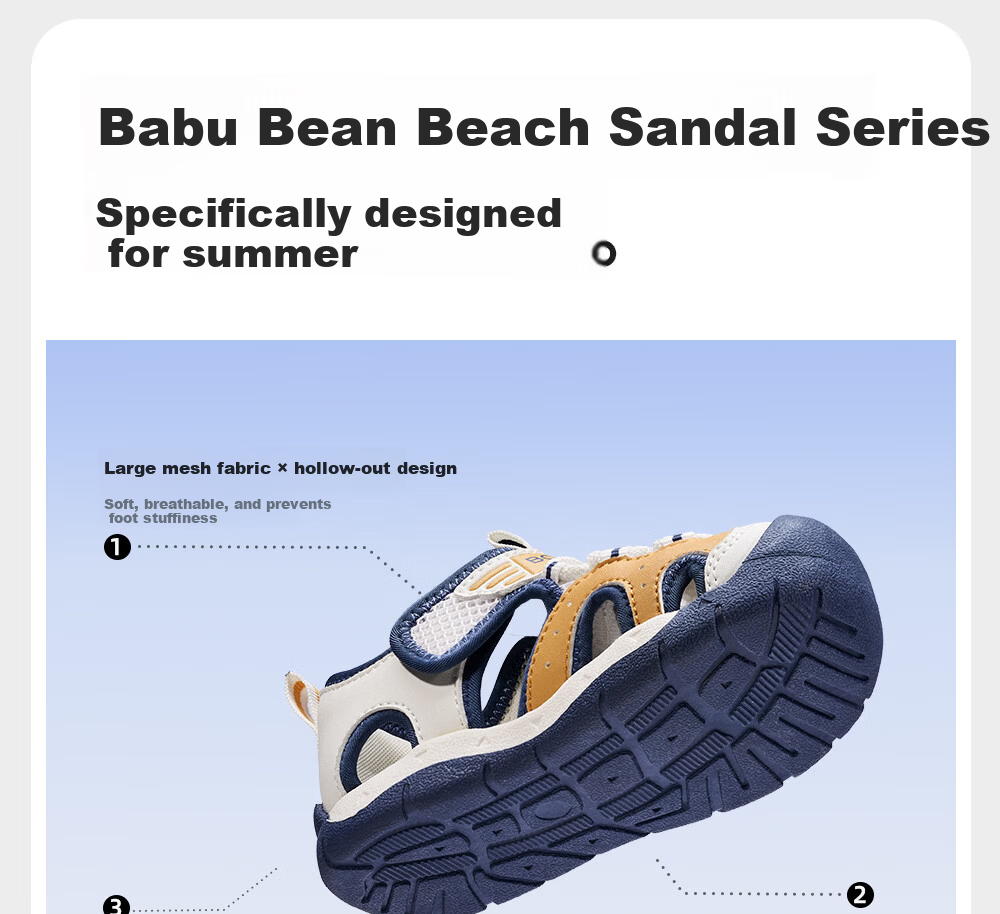 BOBDOG Kids Summer Breathable Boys Sandals Non-slip Baby Walking Shoes Hollow Out Children's Beach Sandals White Black Size 29 5