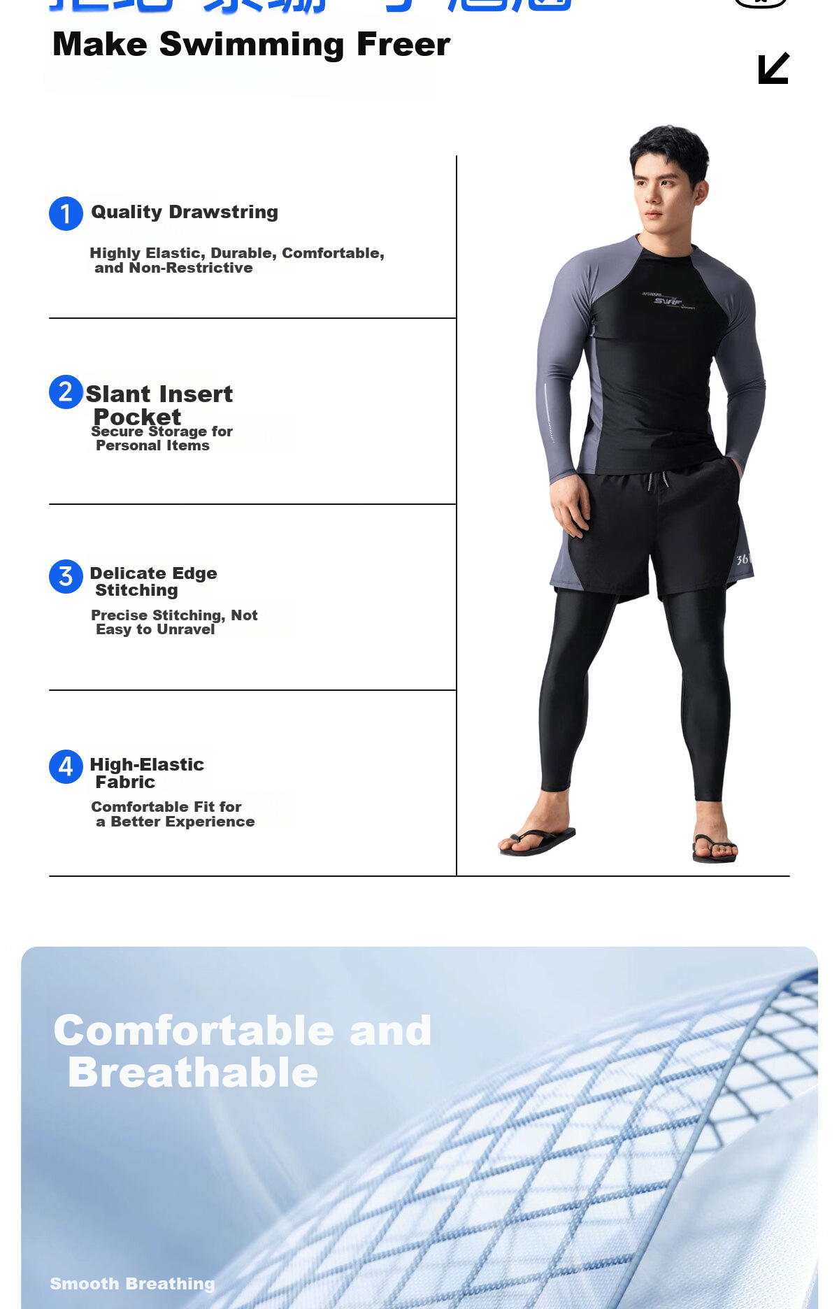 361° Jellyfish Men's Swimwear Set Long Sleeve Long Pants Sun Protection Quick-Dry Adult Surfing Full-Body Snorkeling Wetsuit 3