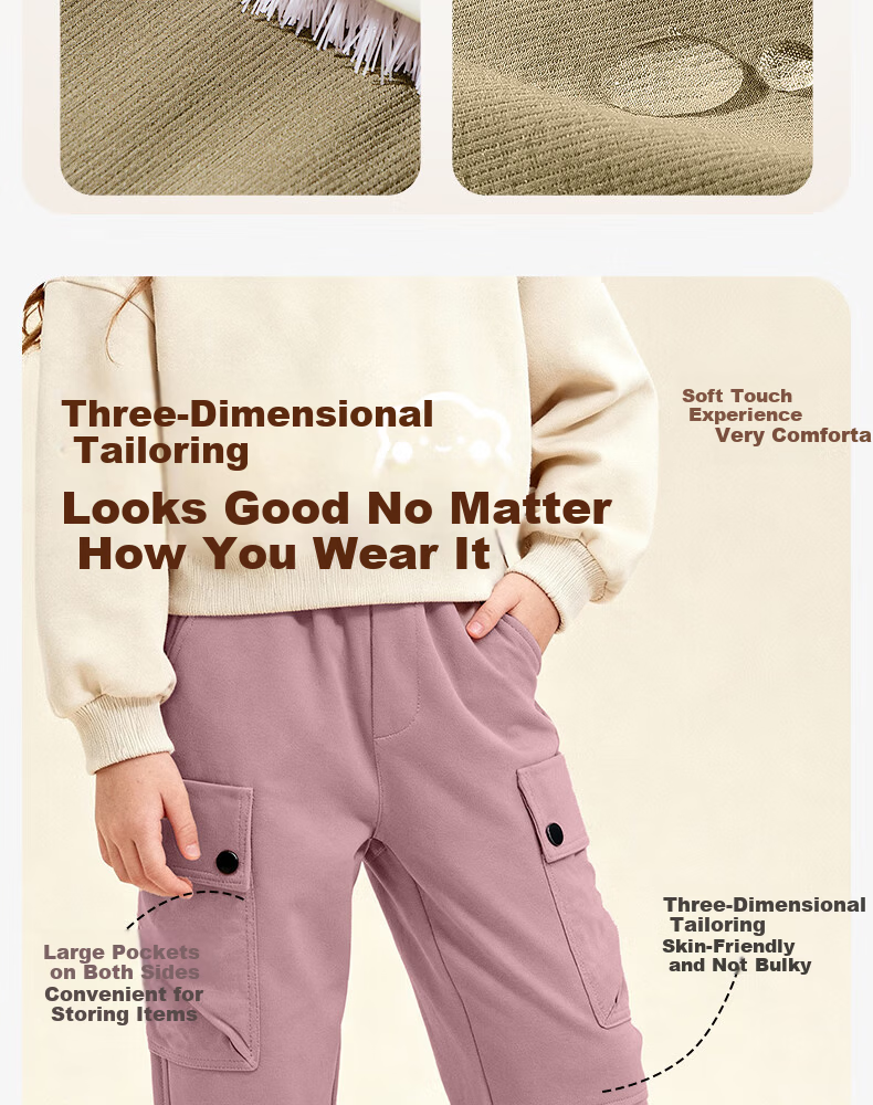 Baleno Kids Winter 2025 Fleece-Lined Casual Cargo Pants for Boys and Girls Outdoor Woven Trousers 5