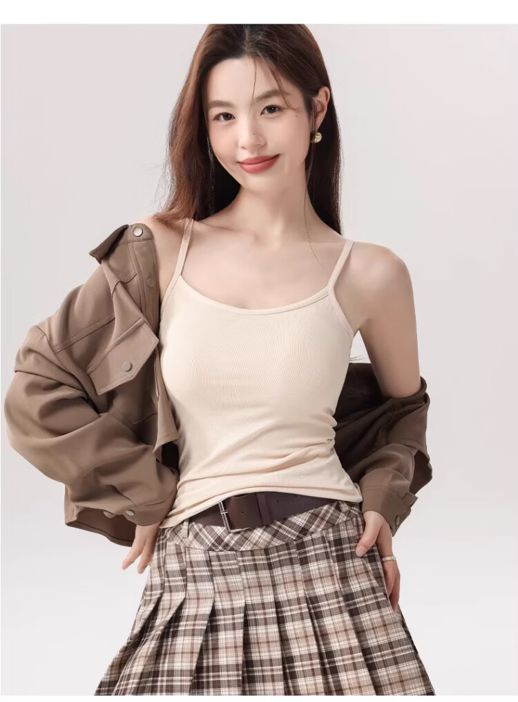 Caiyue Women's Padded Camisole Tank Top Spring Summer Thin Integrated Bra-Free Slim Fit Backless Base Layer Shirt 5