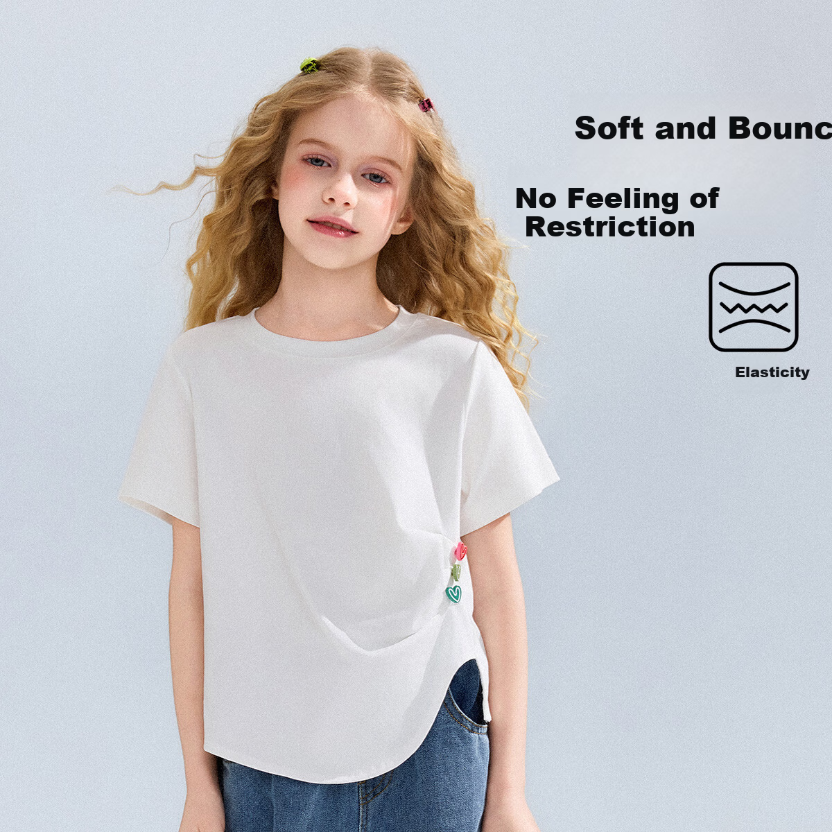 ASK JUNIOR Kids Short Sleeve T-Shirt 26 Summer Girls Side Ruffle Design Youth Half Sleeve Tee White 3