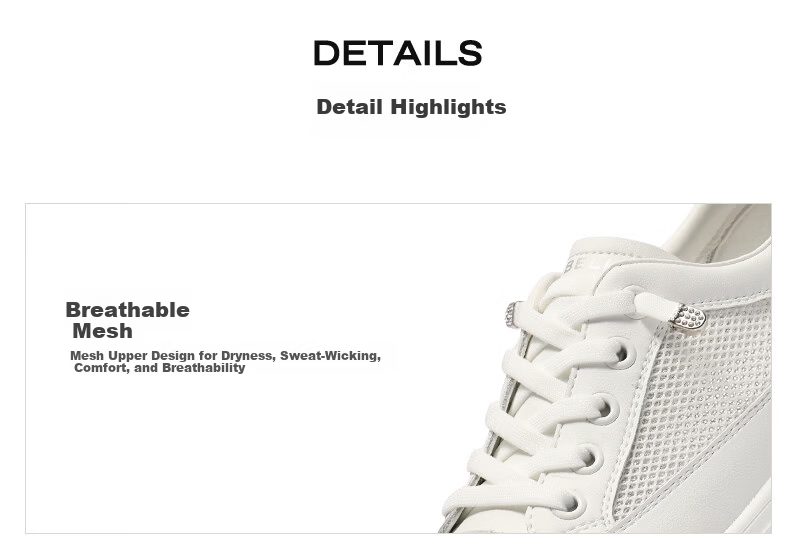 Belle Versatile White Sneakers for Women Summer Thick Sole Height Increasing Comfortable Breathable Mesh Casual Shoes E2U1DBM5 White Size 34 4