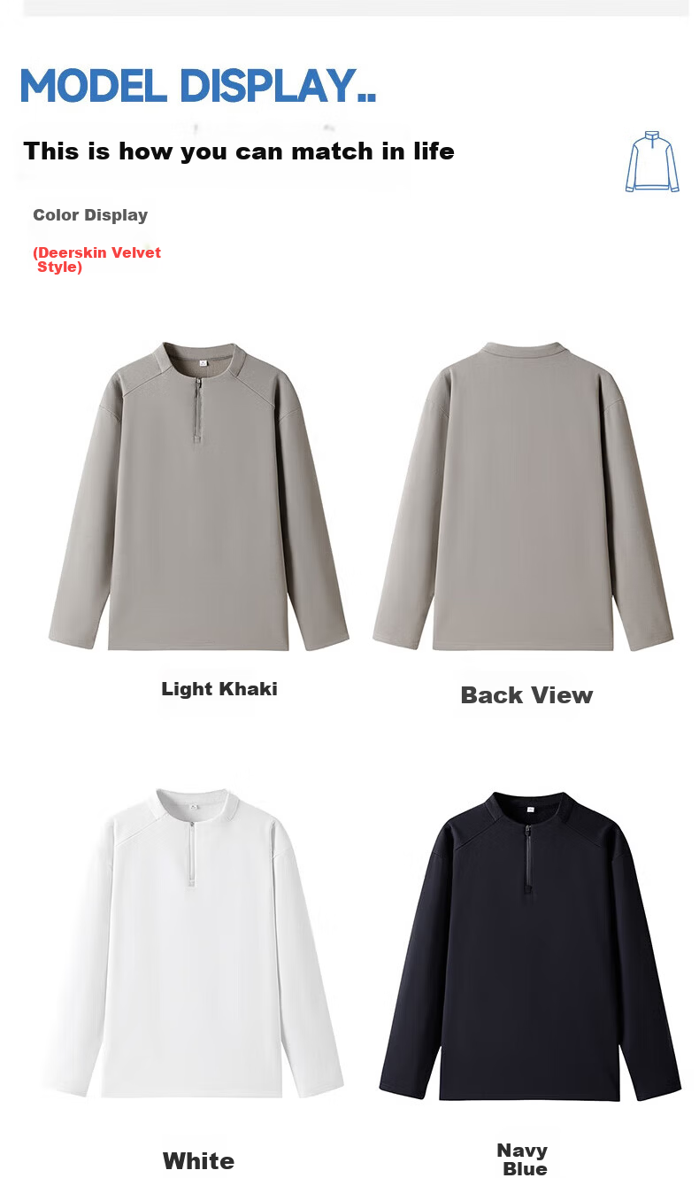 Hodo Men's Autumn Winter Half-Zip Thick Warm Lined Business Casual Long Sleeve Crewneck Sweatshirt 10
