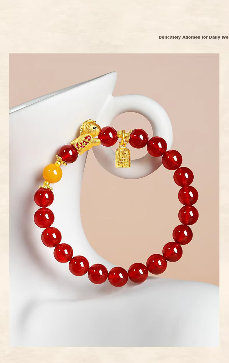 Chow Tai Fook Natural Red Agate Bracelet for Women Wealth Bracelet Zodiac Year Birthday Gift for Girlfriend 10