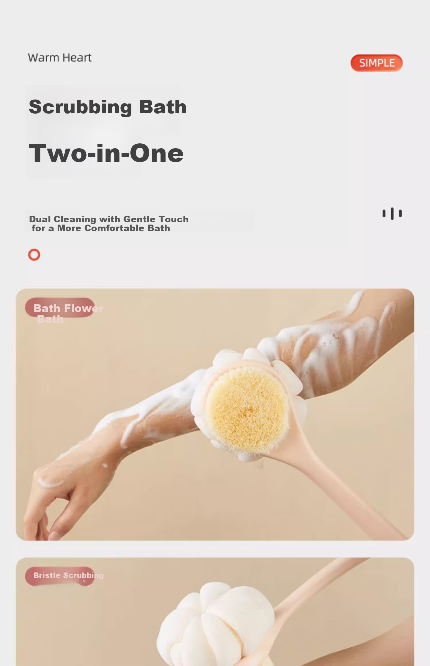 Youqin Long Handle Soft Bristle Double-Sided Bath Brush Exfoliating Scrub Brush Body Scrubber 6