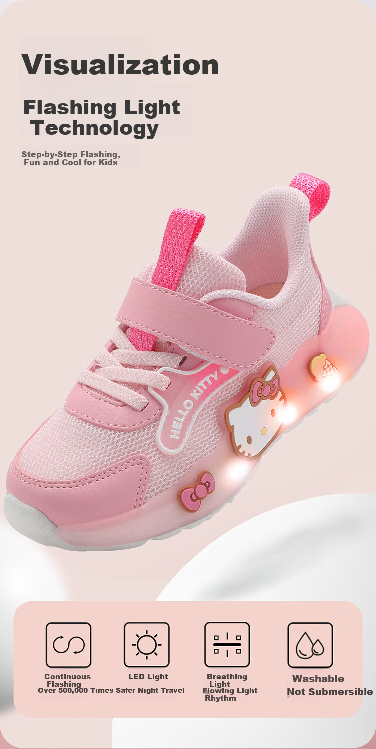 Hello Kitty Kids Girls Sports Shoes Melody Children's Light-Up Running Shoes Lightweight Sneakers 6601 Mauve Pink Size 28 4