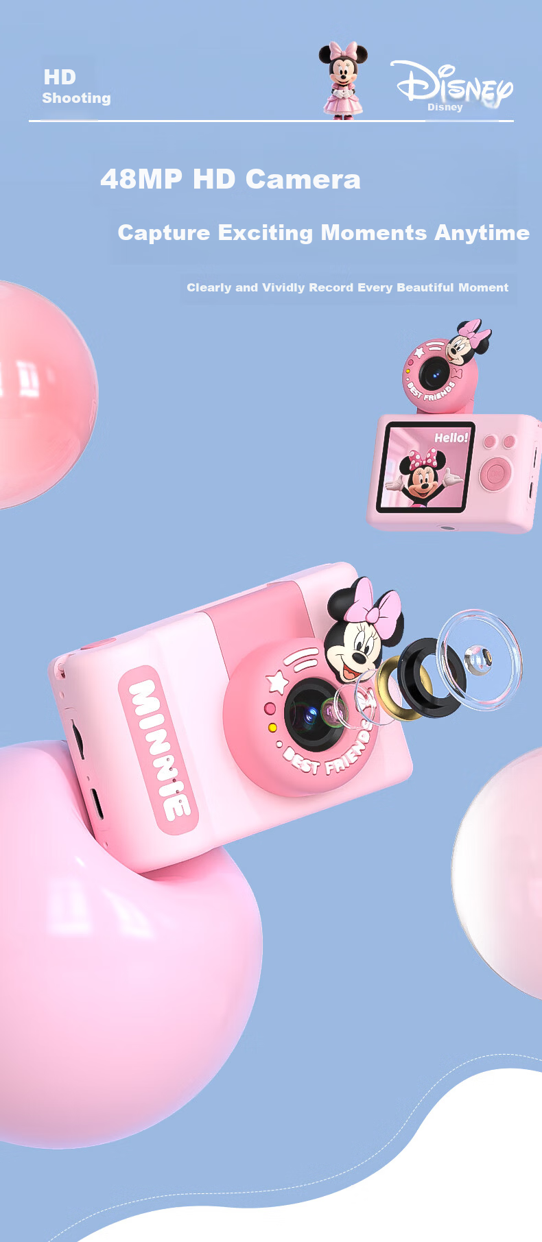 Disney Kids Camera CCD Digital Camera Entry-Level Student Camera Travel Portable Toy for Boys and Girls Birthday Gift Box C1 Minnie 4