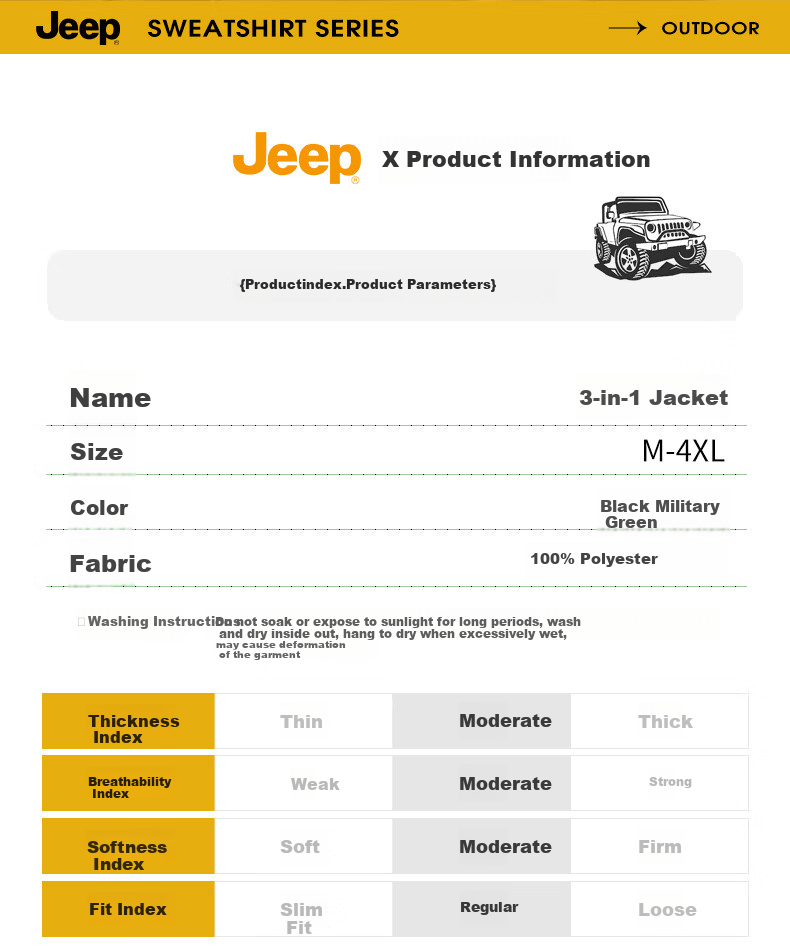 JEEP Men's 3-in-1 Jacket Autumn Winter Outdoor Warm Mountaineering Two-Piece Set Black XL 2