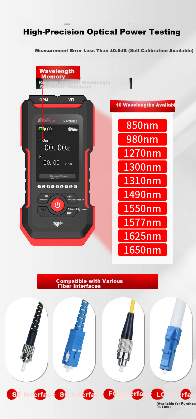 Smart Mouse NF-TH985 Optical Power Meter Red Light All-in-One Network Cable Tester High-Precision Single-Head Network Tester 2