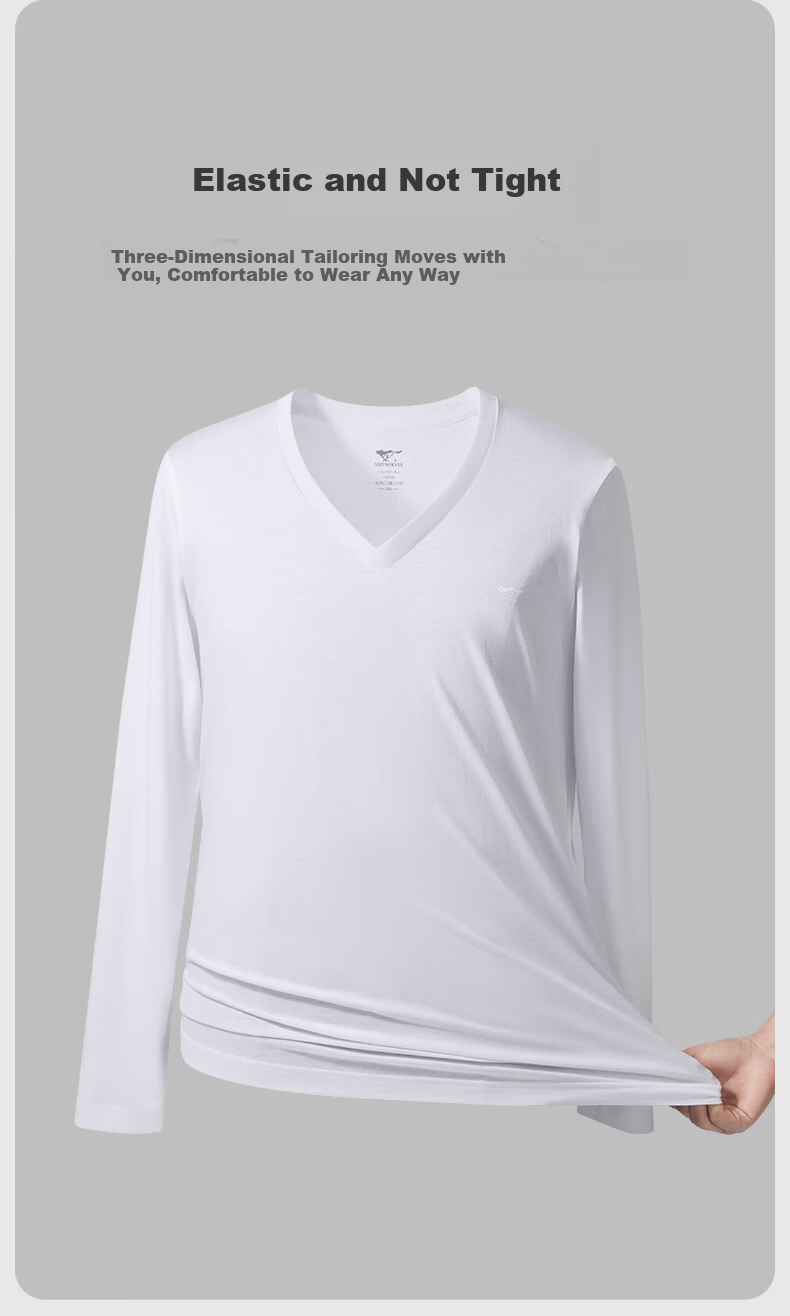 Seven Wolves 100% Cotton Men's Long Sleeve V-Neck T-Shirt Solid Color Sportswear Basic Shirt 10