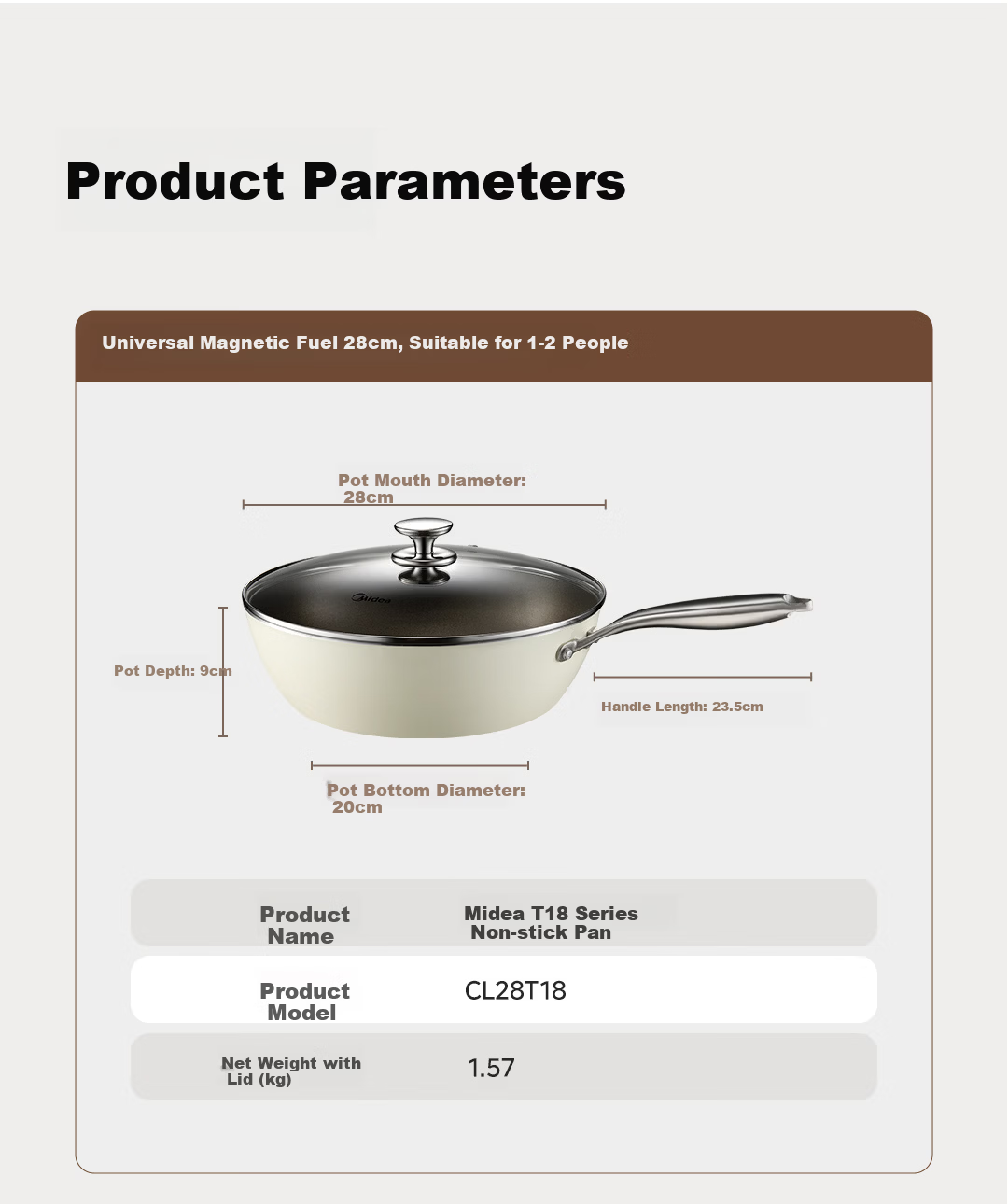 Midea Non-Stick Titanium Wok 30cm Flat Bottom Frying Pan Compatible with Induction Cooker 14