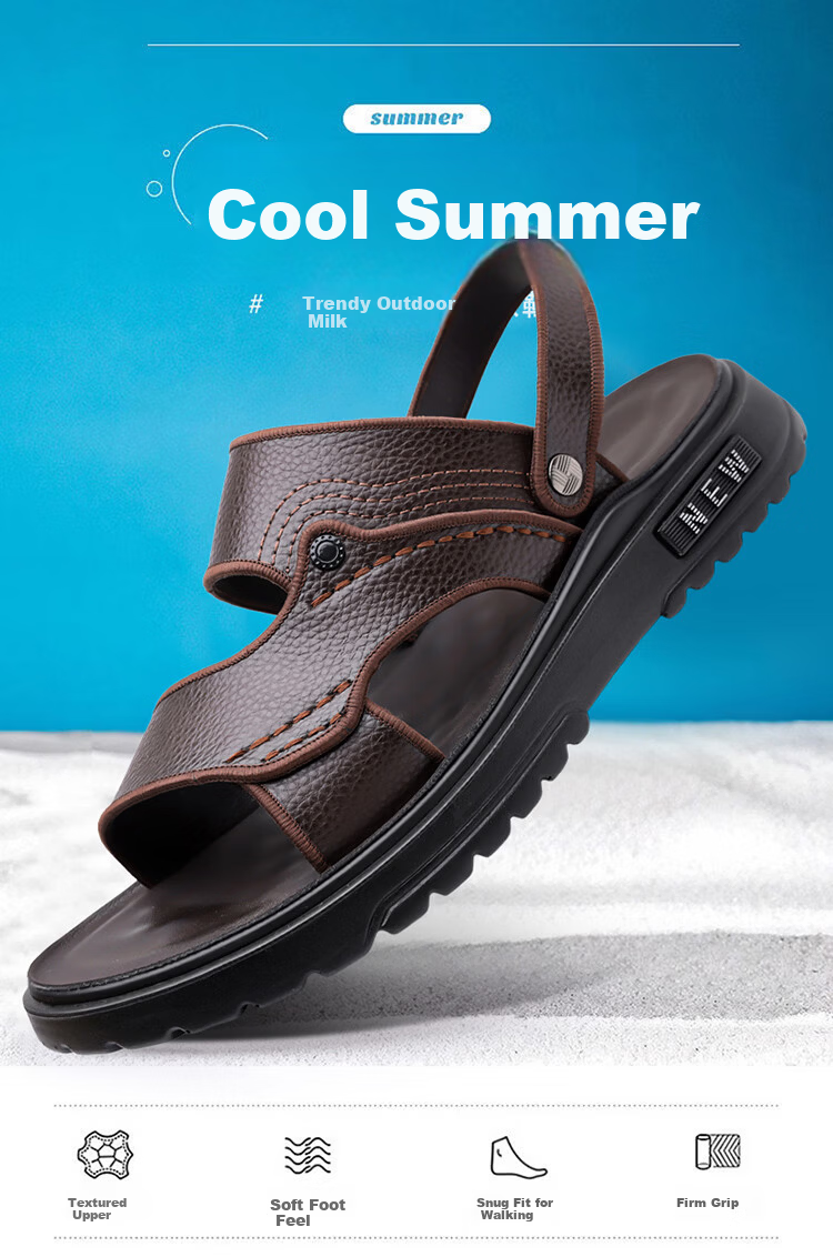 Woodpecker Men's Sandals 2026 New Genuine Leather Thick Sole Beach Shoes Summer Outdoor Non-Slip Wear-Resistant Dual-Purpose Slippers Driving 1