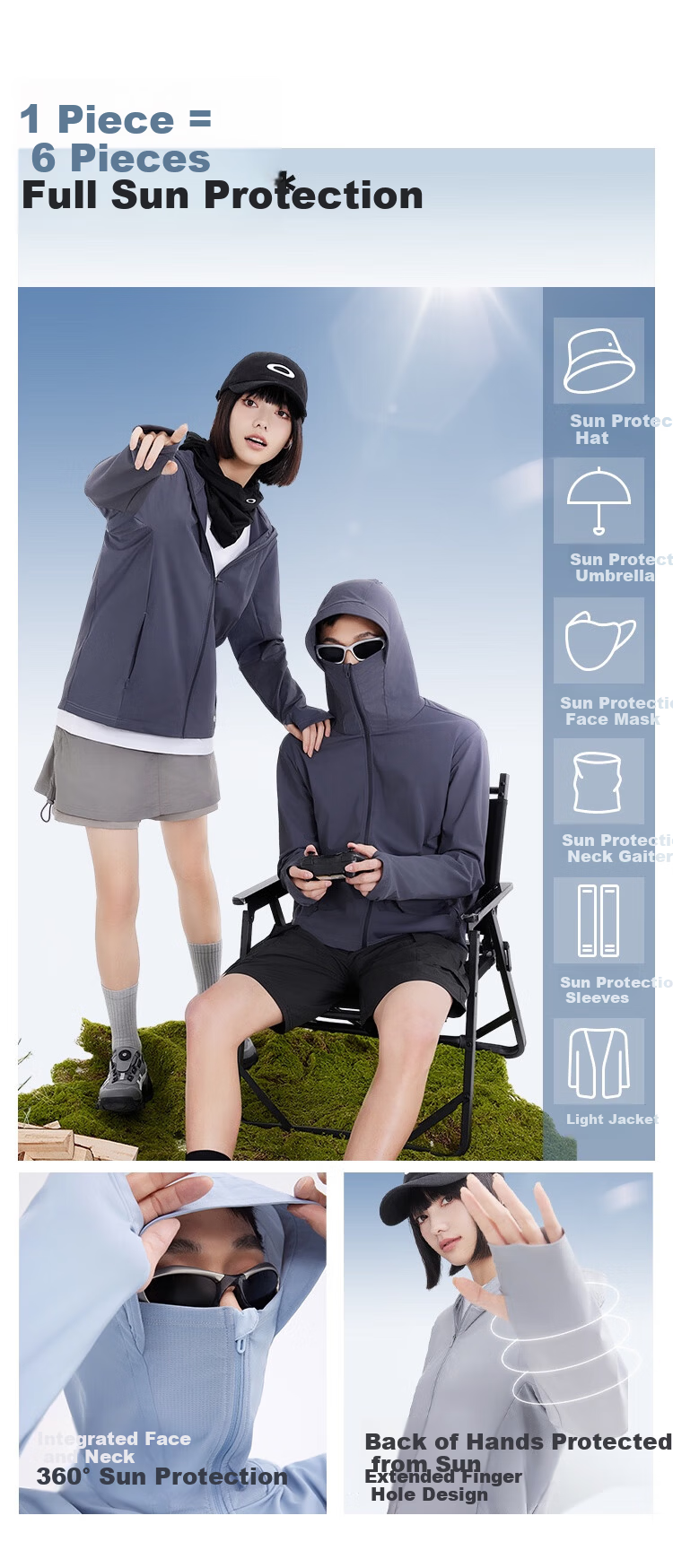 JD Jingzao UPF300+ Sun Protection Jacket Spring Summer Unisex Couple Gift Rock Blue S 6