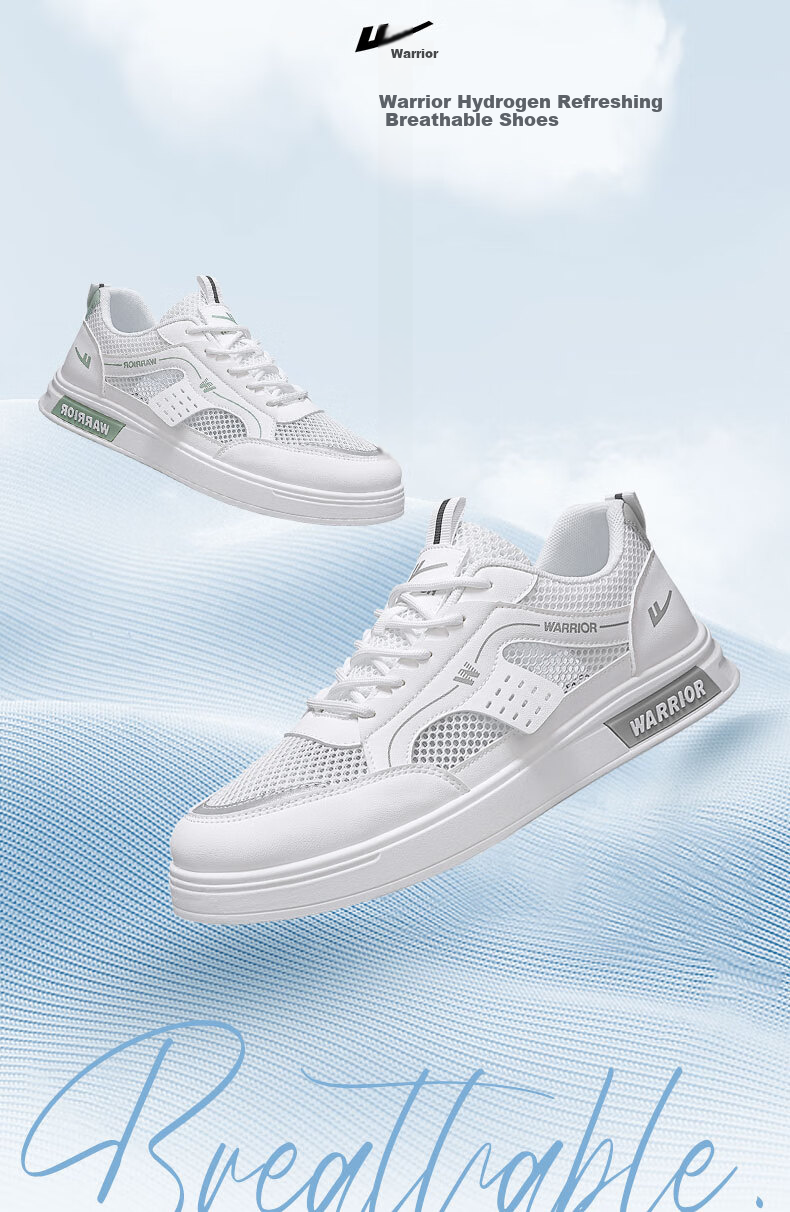 Warrior Official Men's Summer Breathable Mesh Sneakers Lightweight Hollow Thin Sports Shoes 586 White Blue Size 44 1