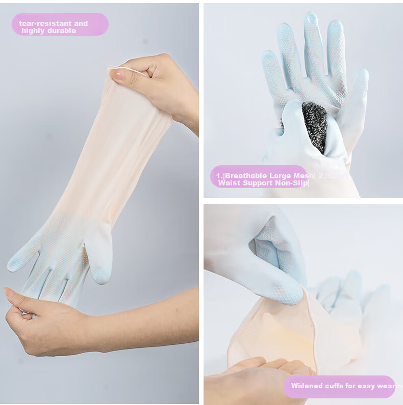 Titanfine PVC Two-Tone Dishwashing Gloves 1 Pair M Size Household Kitchen Cleaning Thickened Waterproof Non-Slip Wear-Resistant Blue 4