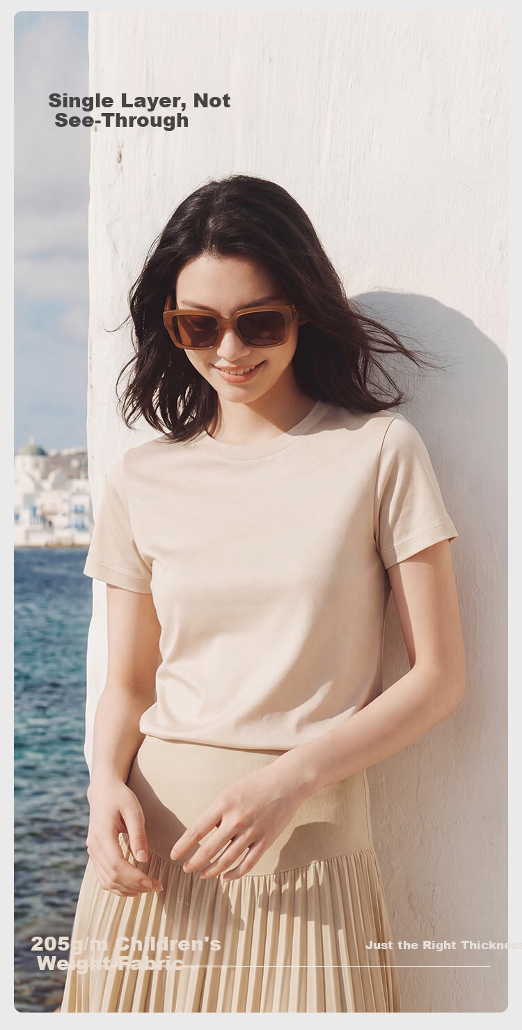 JD Jingzao 80-Count Liquid Ammonia Cotton Women's New Trendy Base Layer Short Sleeve Spring T-Shirt Black L 5
