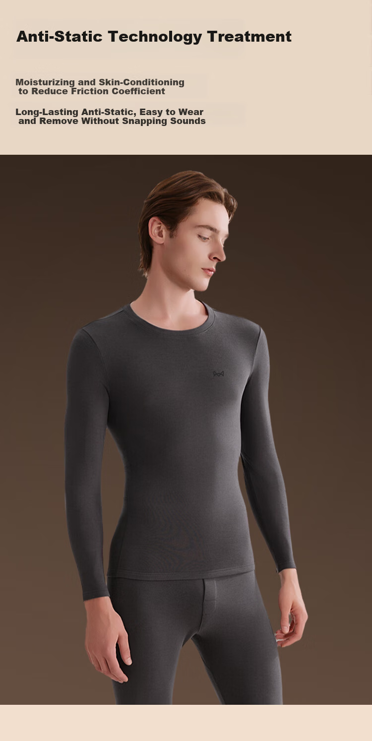 Miiow Men's Thermal Underwear Set Polyester Velvet Heat Retaining Thickened Acrylic Warm Autumn Shirt and Pants 5