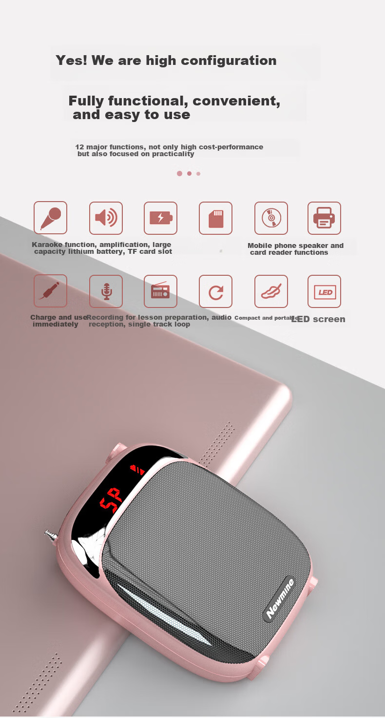 Newmine U-226 Pro Wireless Clip-on Microphone Teacher Amplifier Outdoor High-Power Tour Guide Bluetooth Speaker Long Battery Life Practical Gift 6