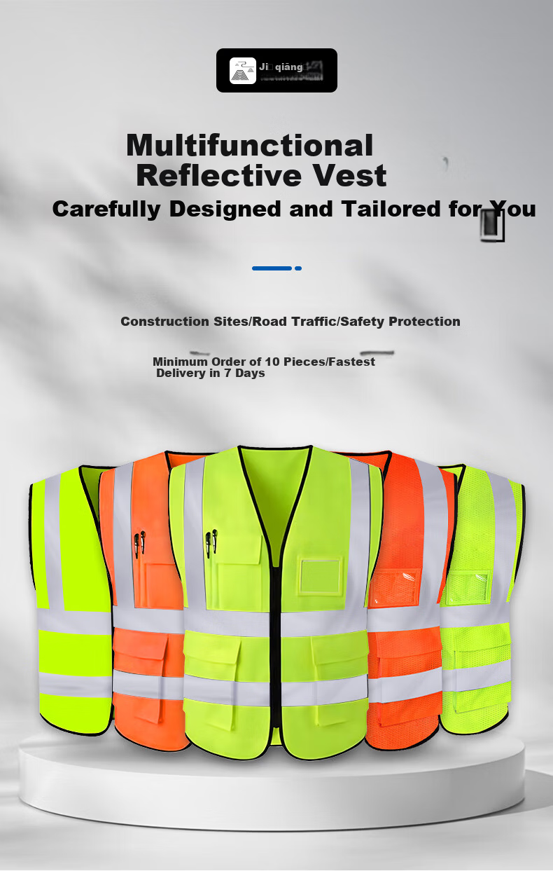 Jiuchengu Reflective Vest/Reflective Workwear Safety Vest Sanitation Traffic Security Construction Reflective Jacket Four-Stripe Reflective Multi-Pocket Zipper Fluorescent Yellow 1