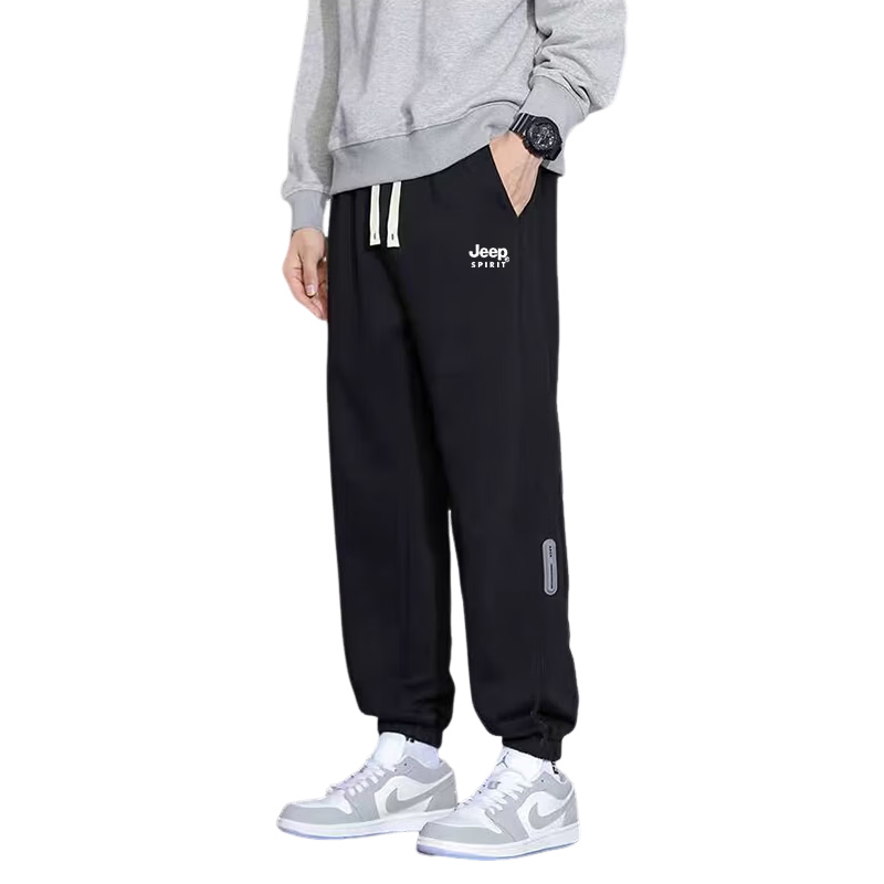 JEEP SPIRIT Men's Sweatpants, Summer Loose-Fit Joggers, Casual Pants, Versatile Comfortable Trousers, Black, 4XL