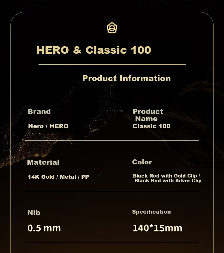 HERO Premium Luxury 14K Fountain Pen Gift Box Signature Pen High-End Business Gift Birthday Present Classic 100/Black Silver Clip 10