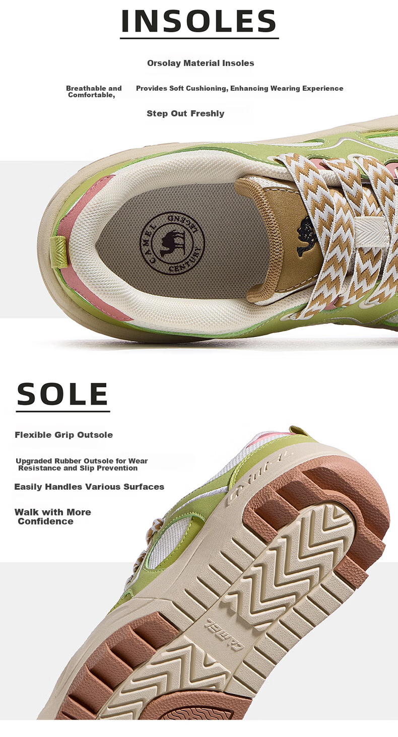 CAMEL Moon White 2nd Generation Casual Low-Top Sneakers Durable Sports Shoes for Women K26BX5L2065 Millet Yellow/Green Size 37 9