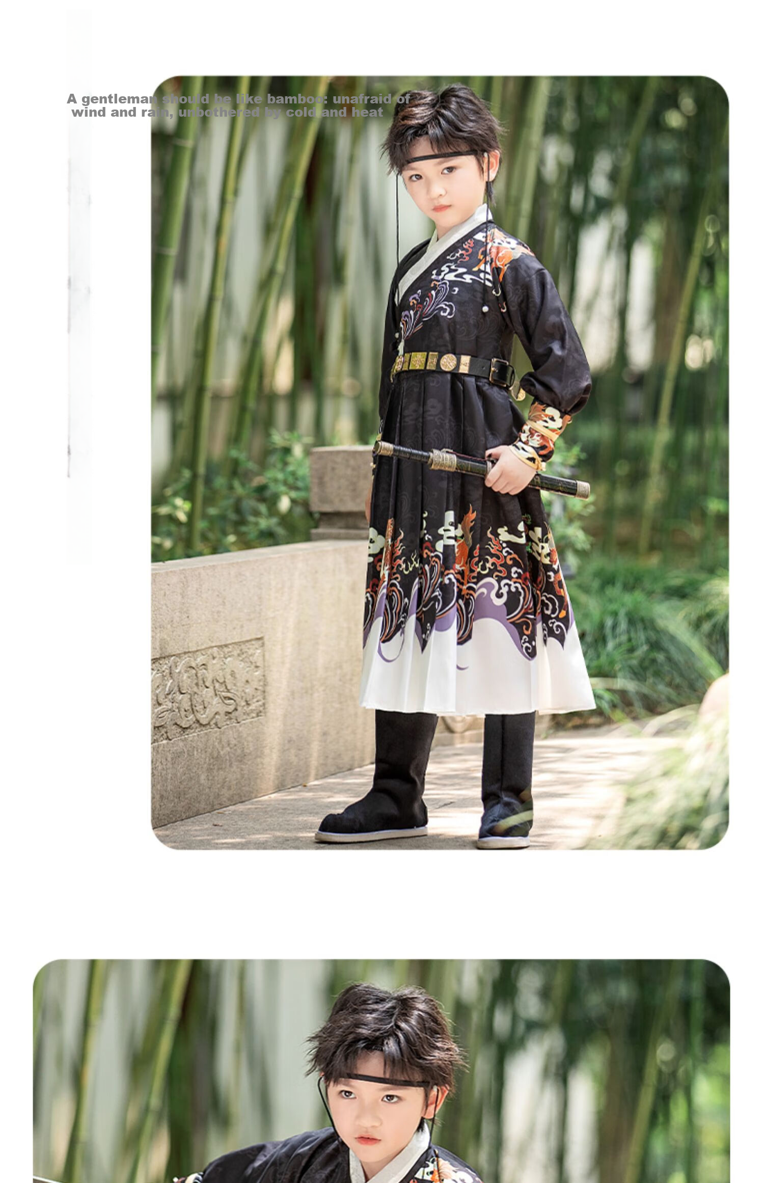 ROMON Boys' Hanfu, New Chinese-Style Ming Dynasty Hanfu, Children's National Style Graduation Performance Costume, Black Flying Fish Outfit, Size 120 6