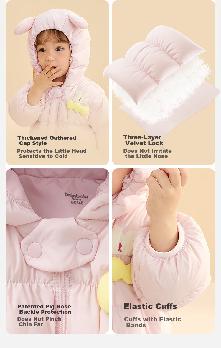 BALABALA Kids Lightweight Down Jacket Baby Outdoor One-Piece Winter Romper Toddler Clothes Boys Girls Cute 24