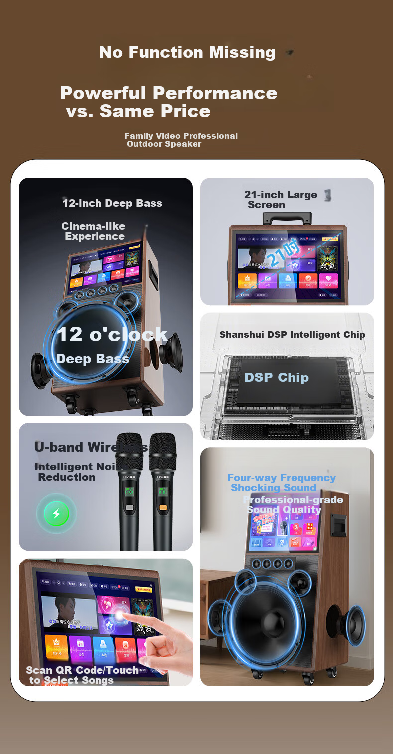 SANSUI TD107 Dual 10-Inch Square Dance Speaker with Display Screen Home KTV Karaoke Amplifier All-in-One Outdoor Singing Live Streaming Speaker Video Player with 3-Year Membership 1