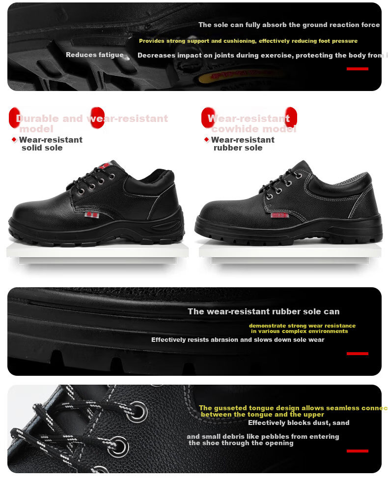 Dinggu Men's Safety Work Shoes Steel Toe Anti-Smash Anti-Puncture Steel Midsole Solid Sole Model 1125 Black SK38 6