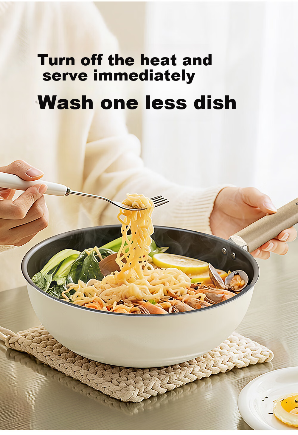 Bear Extreme Iron Small Frying Pan Non-Coated Flat Bottom Stir-Fry Pan 24cm with Steamer Basket Non-Stick Baby Food Pot JG063-P02 7