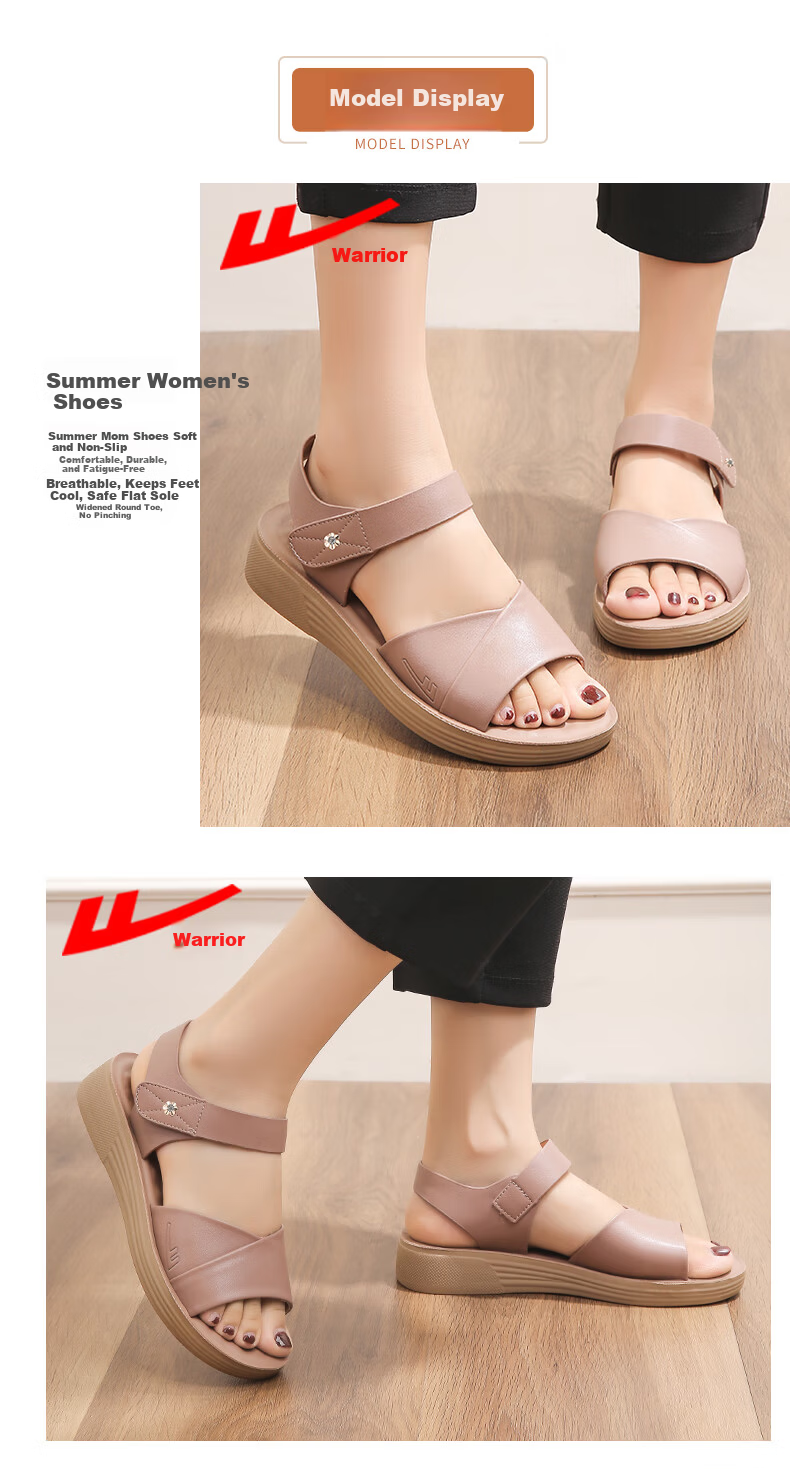 Warrior Women's Summer Soft Sole Non-Slip Sandals for Middle-Aged and Elderly, 2026 New Model, Age 50-60, Style 1155, Lavender, Size 35 5