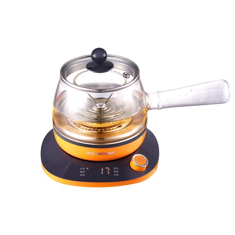 OUMETE European and American Style Microcomputer Tea Cooker Steam Spray Side Handle Kettle Dual-use Boiling and Steaming High Borosilicate Glass Tea Steamer OMT-PC0502A