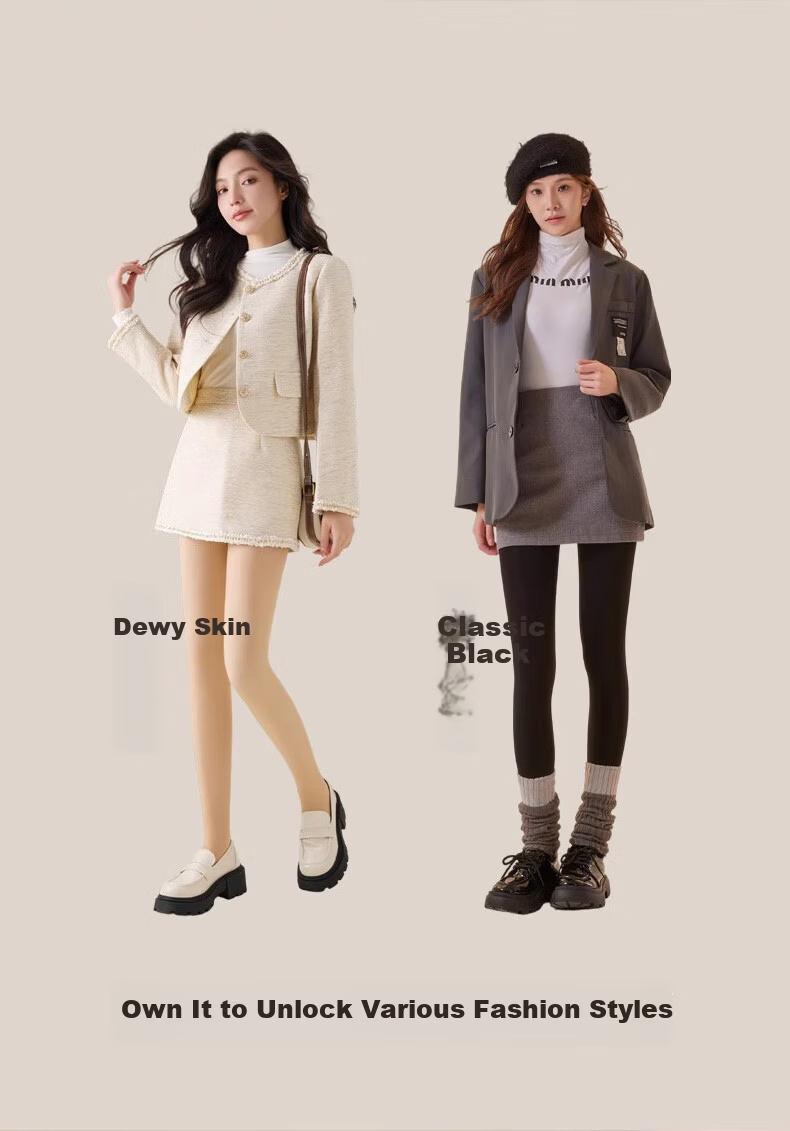 Me feeling Bare Leg Magic Autumn Winter Nude Feeling Fleece Lined Warm Skin-Tone Slimming Tights with Foot Three-Pack 7