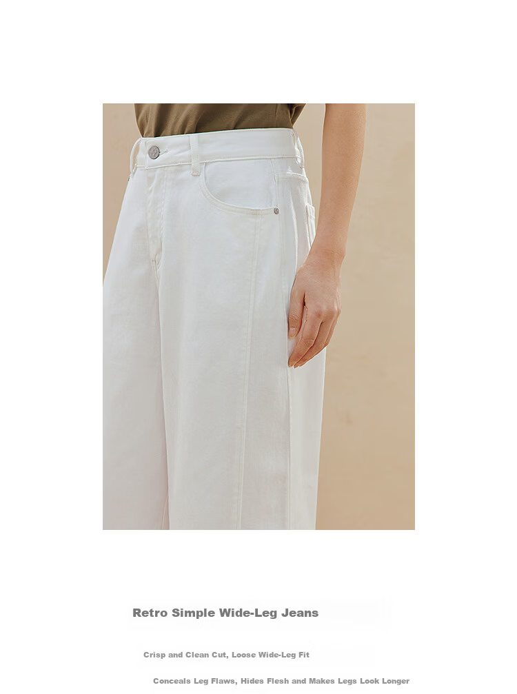 INMAN Vintage Simple White Wide-Leg Jeans 26 Summer Women's New Casual Straight Pants Pearl White 29 3