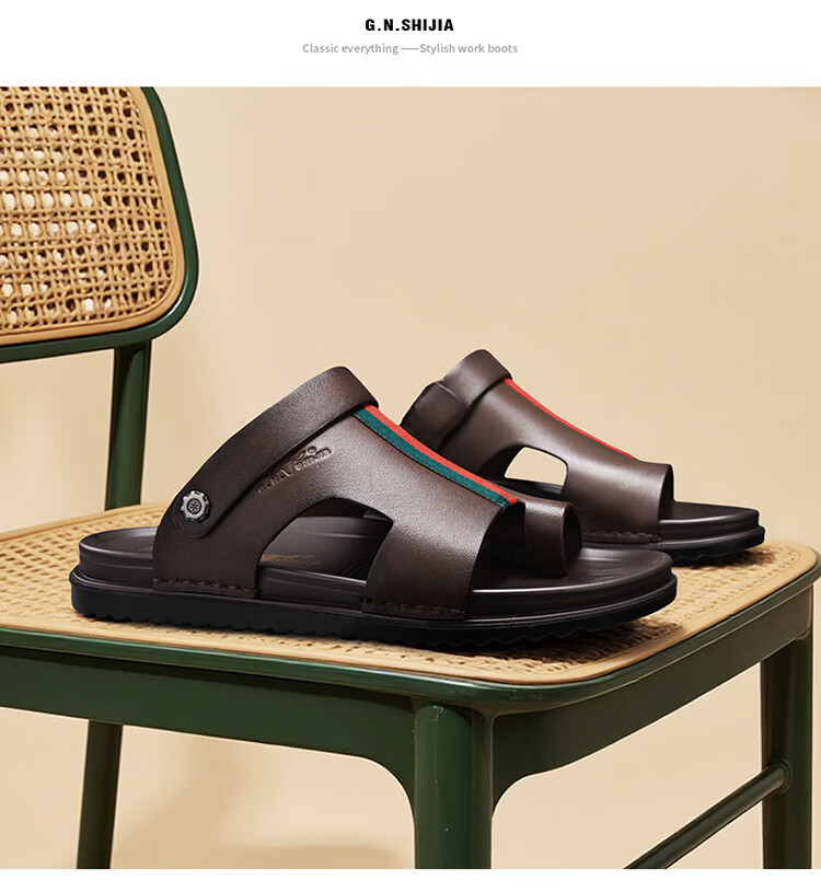 Bull Family Men's Summer Sandals New Beach Shoes Genuine Leather Dual-Purpose Slippers for Middle-Aged and Elderly Fathers 21