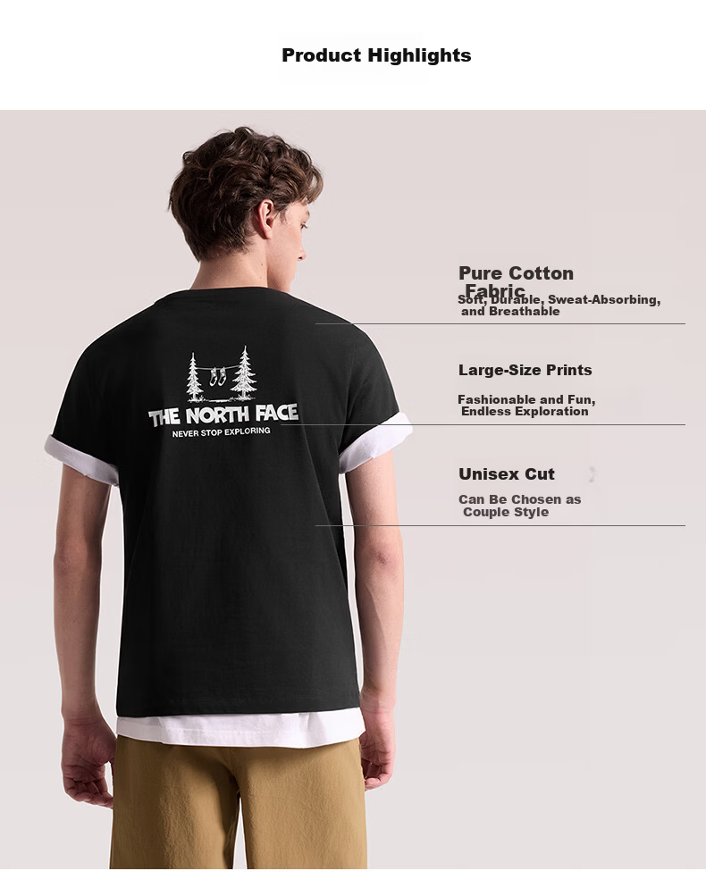 The North Face Unisex Cotton Printed Short Sleeve T-Shirt Outdoor Breathable 8GVD Off-White/QLI 2XL 2