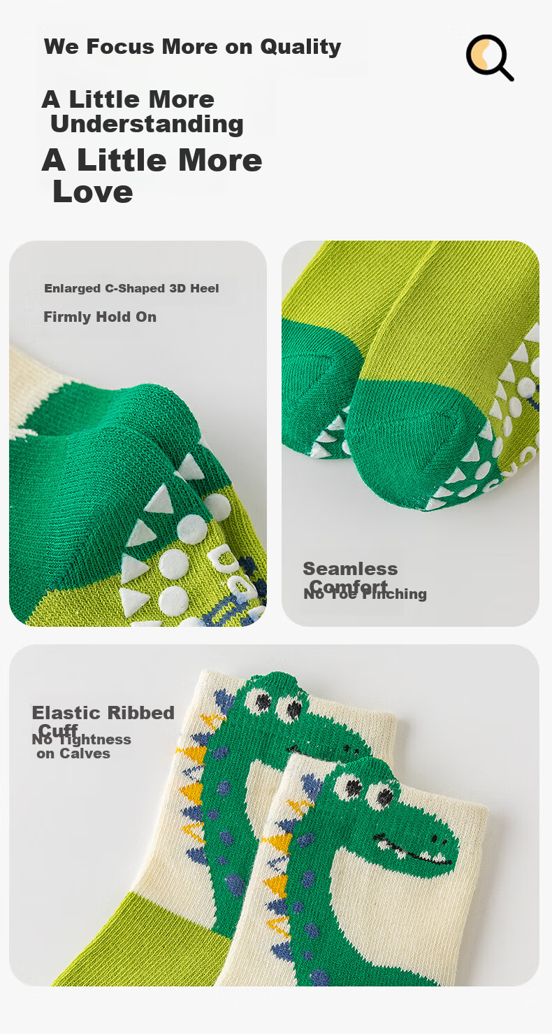 MiiOW Kids Non-Slip Anti-Cold Cotton Autumn Winter Boys Floor Socks Cartoon Green Dinosaur Sports Indoor Baby Socks 9