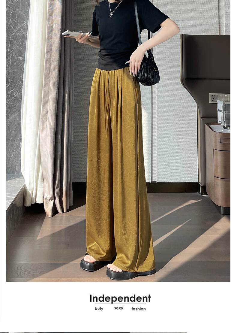 Xueqiman Acetate Satin Chinese Style Wide-Leg Pants 2026 Women's New Cool Draped Slim Casual Trousers 23