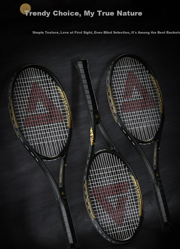 Peak Tennis Racket Full Carbon Beginner Training Rebound Ball Competition Elastic Blade Black Gold 2